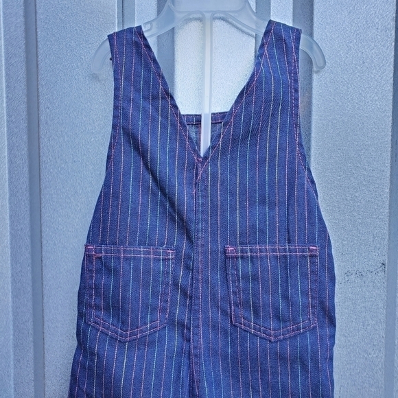 Vtg All American Overall Dark Denim rainbow pastel pinstripes 18m - Picture 5 of 8
